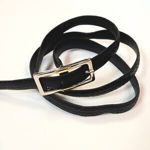 Black women's Thin Faux Leather Snake-Embossed Belt Silver & Gold toned buckle